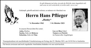 Traueranzeige Hans Pflieger