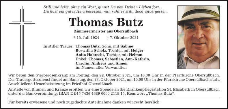Traueranzeige Thomas Butz