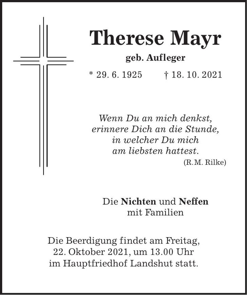 Traueranzeige Therese Mayr