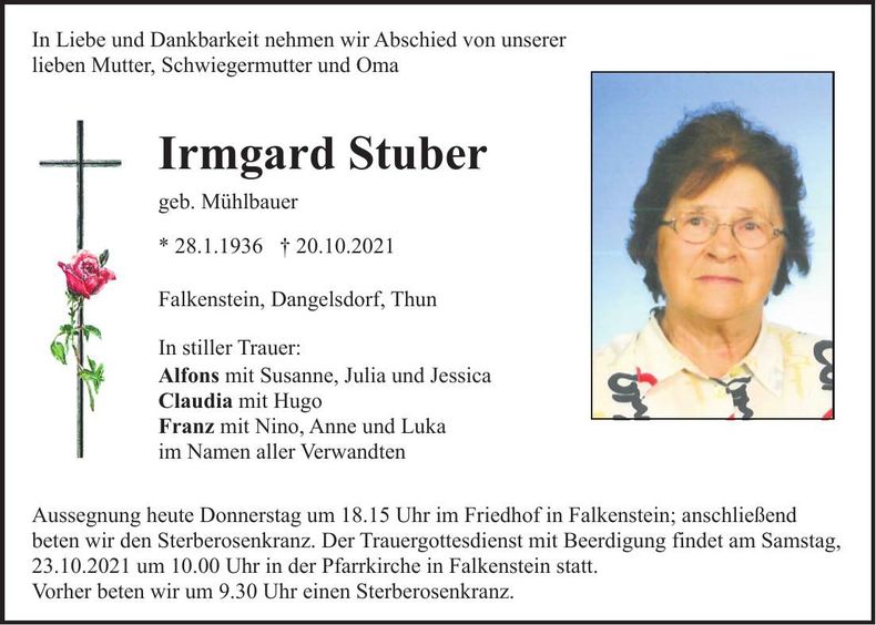 Traueranzeige Irmgard Stuber