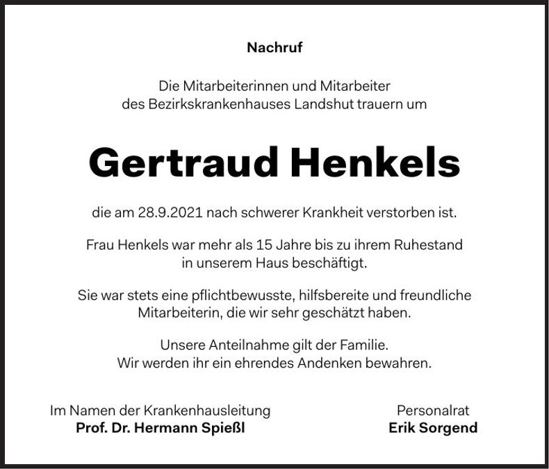 Traueranzeige Gertraud Henkels
