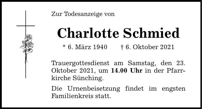 Traueranzeige Charlotte Schmied
