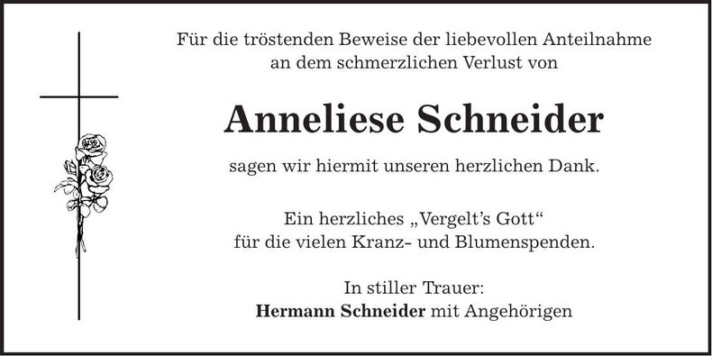 Traueranzeige Anneliese Schneider