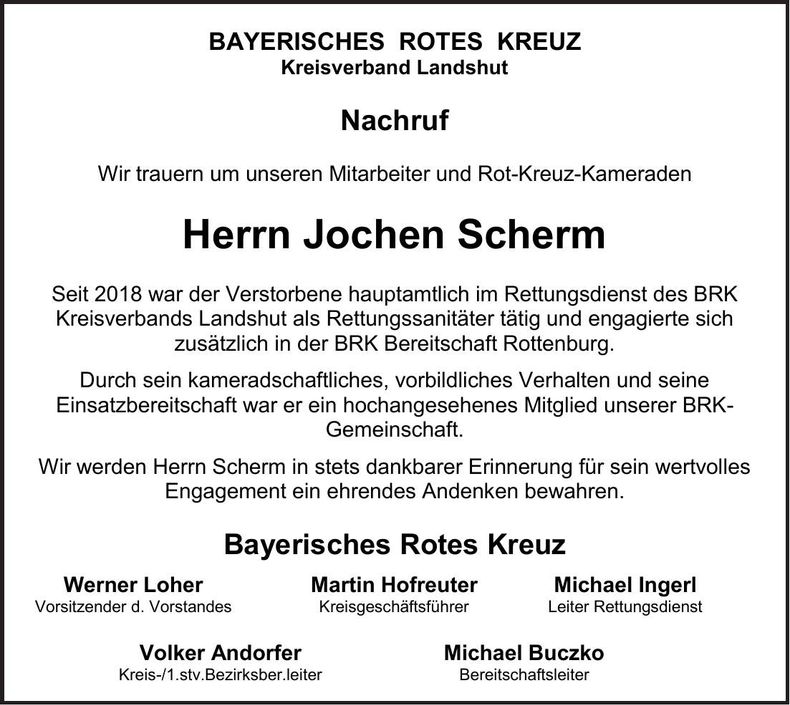 Traueranzeige Herrn Jochen Scherm Herrn Jochen Scherm