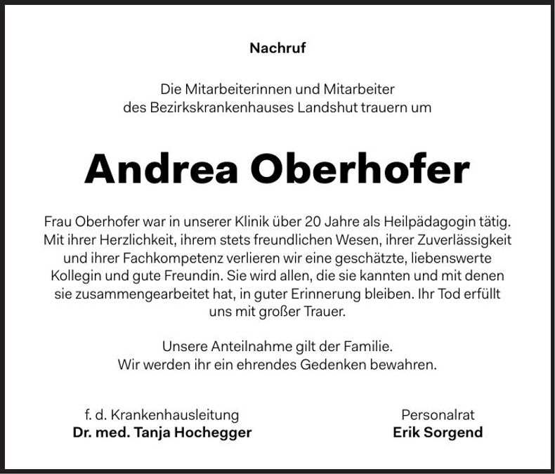 Traueranzeige Andrea Oberhofer