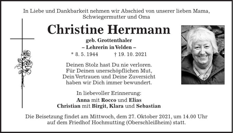 Traueranzeige Christine Herrmann