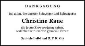 Traueranzeige Christine Raue