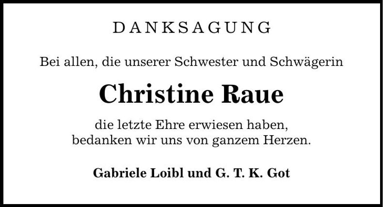 Traueranzeige Christine Raue