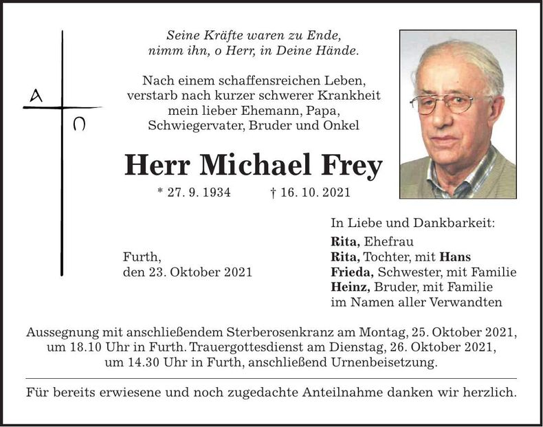 Traueranzeige Michael Frey