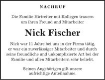 Traueranzeige Nick Fischer