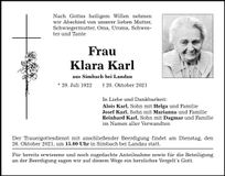 Traueranzeige Klara Karl