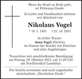 Traueranzeige Nikolaus Vogel