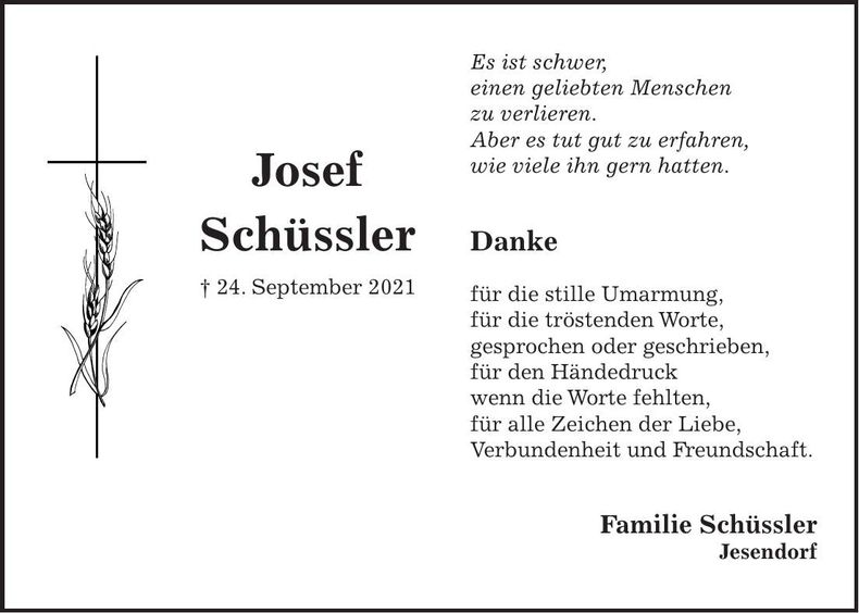 Traueranzeige Josef Schüssler