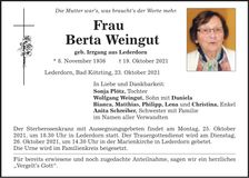 Traueranzeige Berta Weingut
