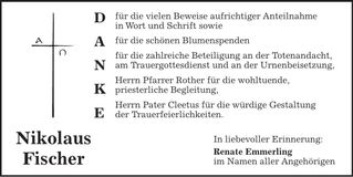 Traueranzeige Nikolaus Fischer