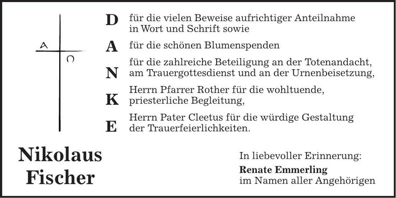 Traueranzeige Nikolaus Fischer