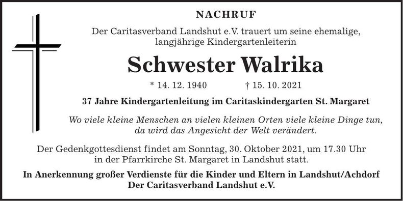 Traueranzeige Walrika Schwester