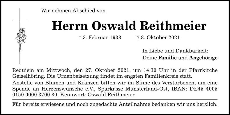 Traueranzeige Oswald Renner