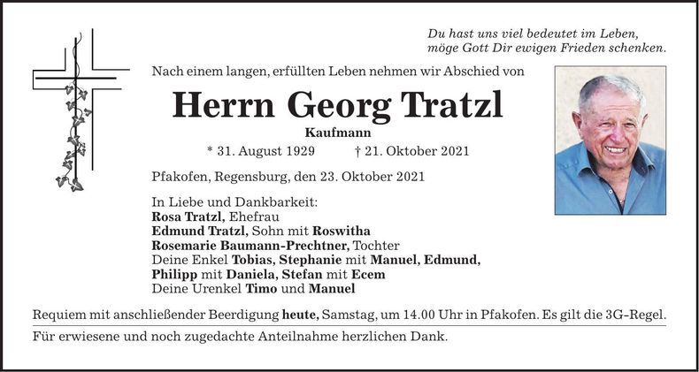 Traueranzeige Georg Tratzl