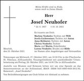Traueranzeige Josef Neuhofer
