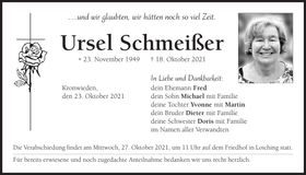 Traueranzeige Ursel Schmeißer