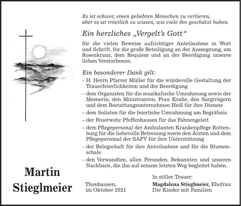Traueranzeige Martin Stieglmeier