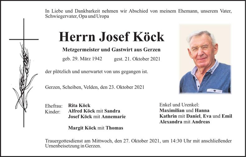 Traueranzeige Josef Köck