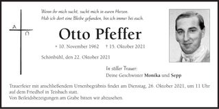 Traueranzeige Otto Pfeffer