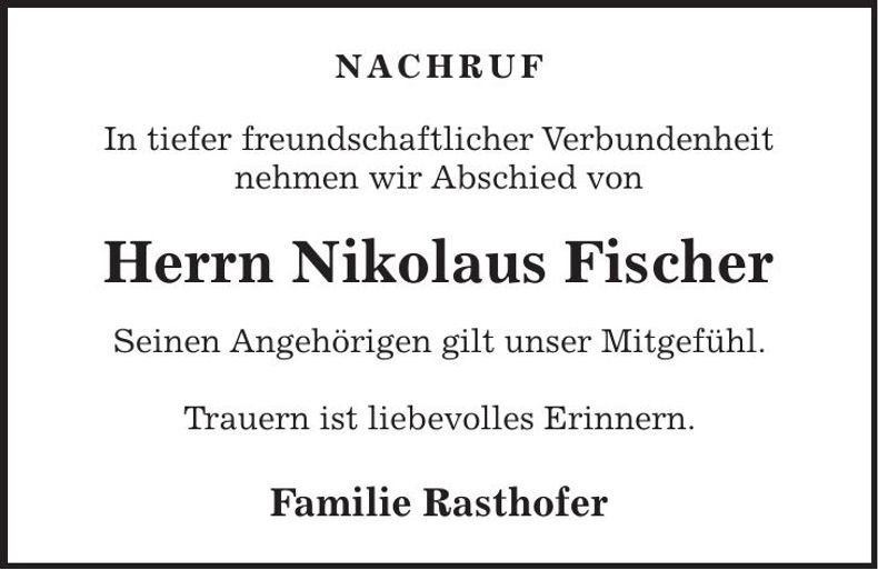 Traueranzeige Nik Fischer