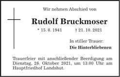 Traueranzeige Rudolf Bruckmoser