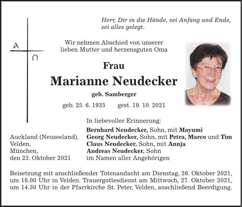 Traueranzeige Marianne Neudecker