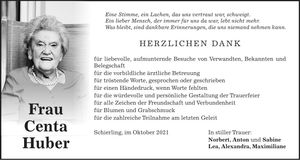Traueranzeige Centa Huber