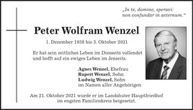 Traueranzeige Peter Wolfram Wenzel