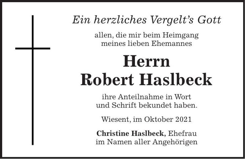 Traueranzeige Robert Haslbeck