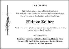 Traueranzeige Heinze Zeiher
