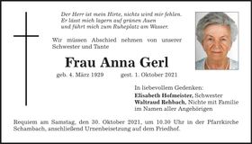 Traueranzeige Anna Gerl