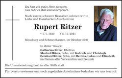 Traueranzeige Rupert Ritzer