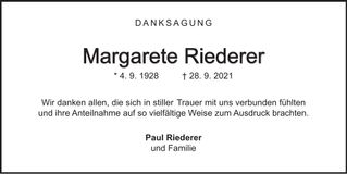 Traueranzeige Margarete Riederer