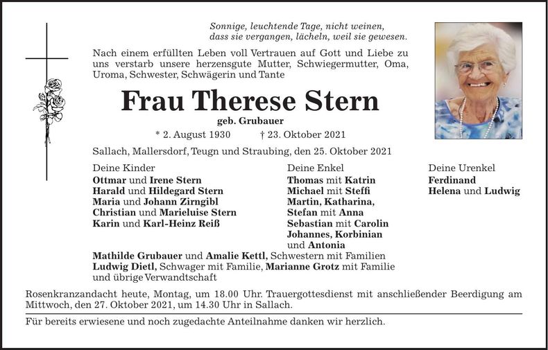 Traueranzeige Therese Stern