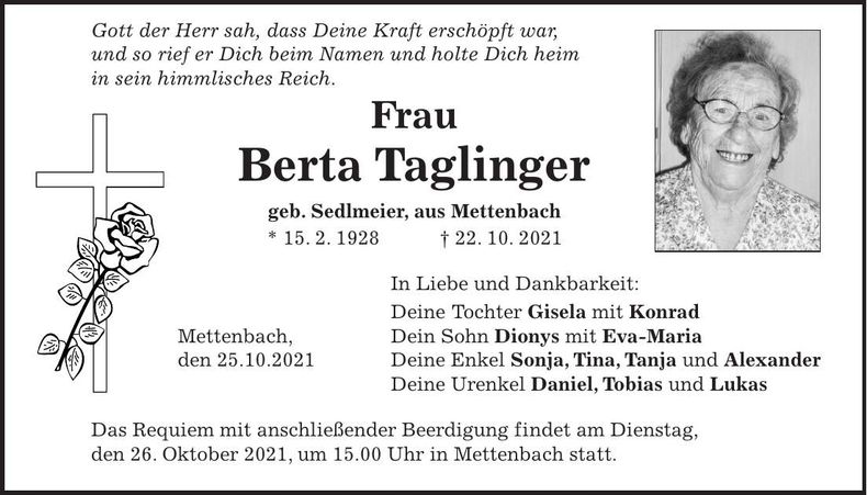 Traueranzeige Berta Taglinger