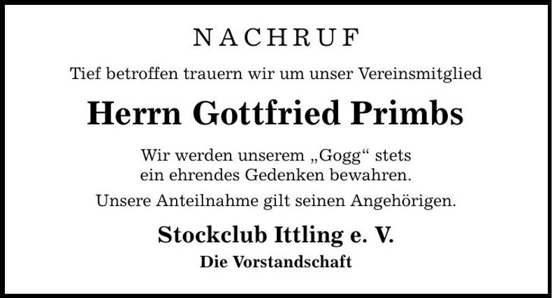 Traueranzeige Gottfried Primbs