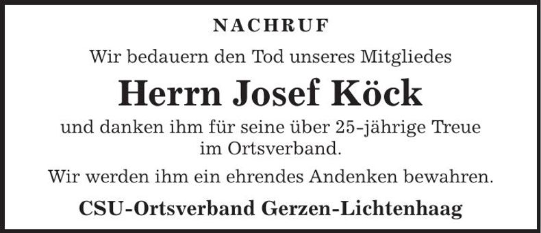 Traueranzeige Josef Köck