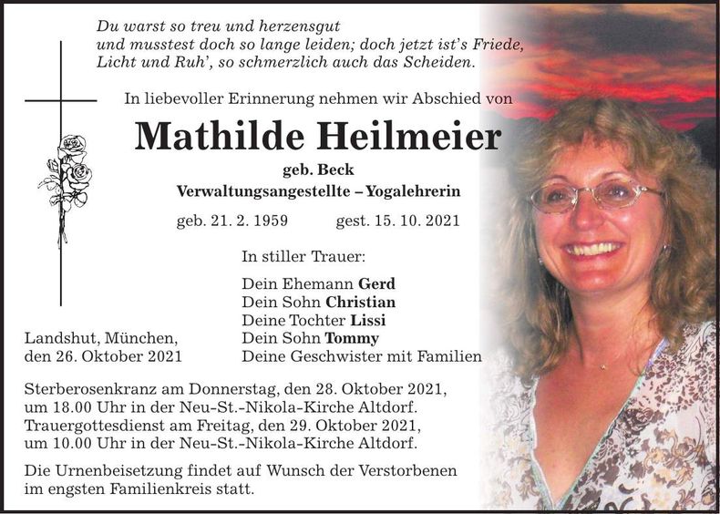 Traueranzeige Mathilde Heilmeier
