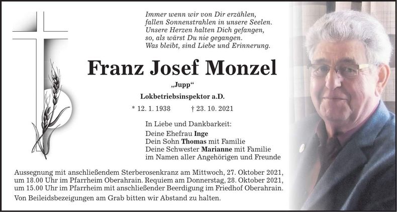 Traueranzeige Franz Josef Monzel