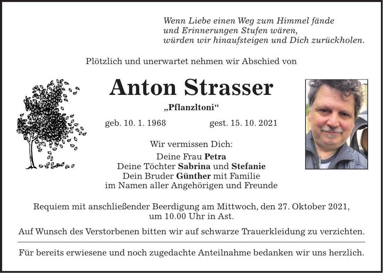 Traueranzeige Anton Strasser