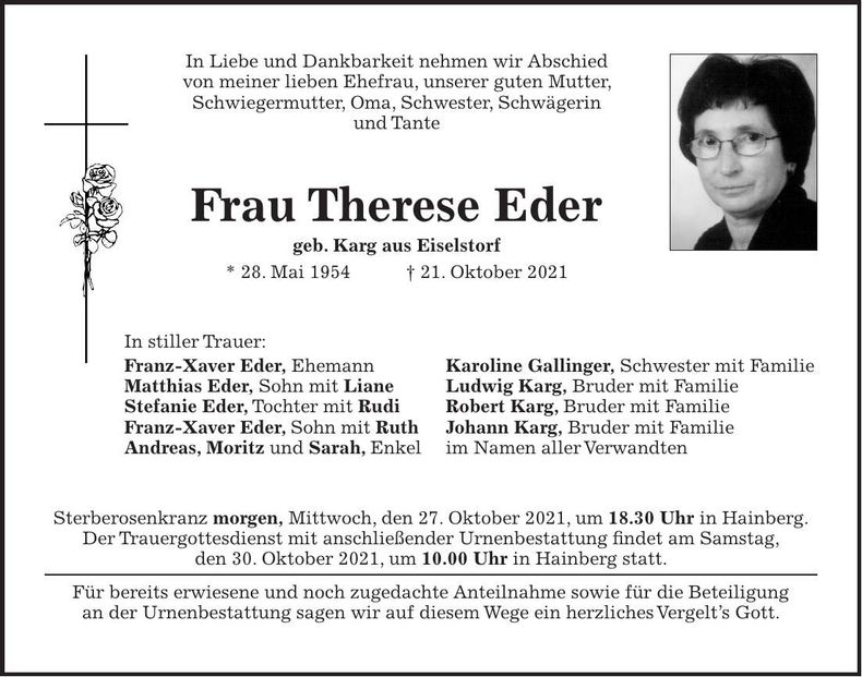 Traueranzeige Eder Therese