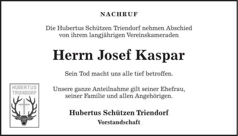 Traueranzeige Josef Kaspar