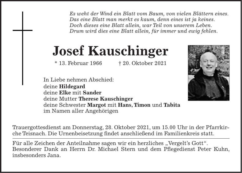 Traueranzeige Kauschinger Josef