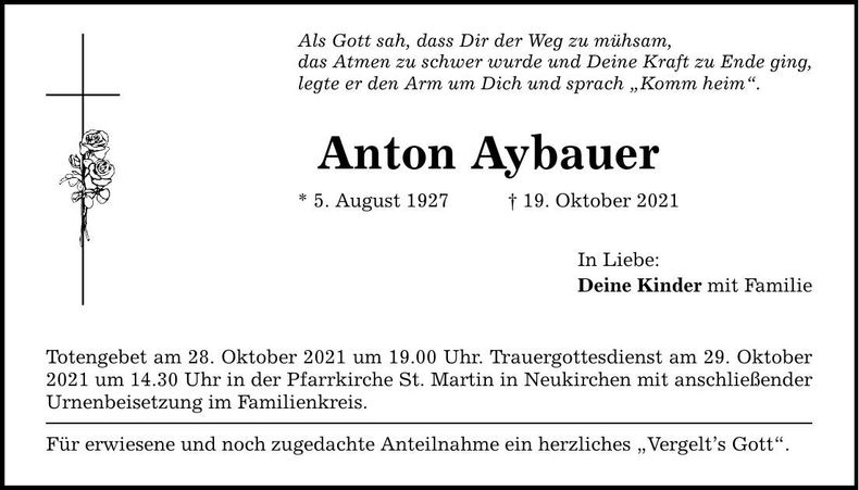 Traueranzeige Anton Aybauer