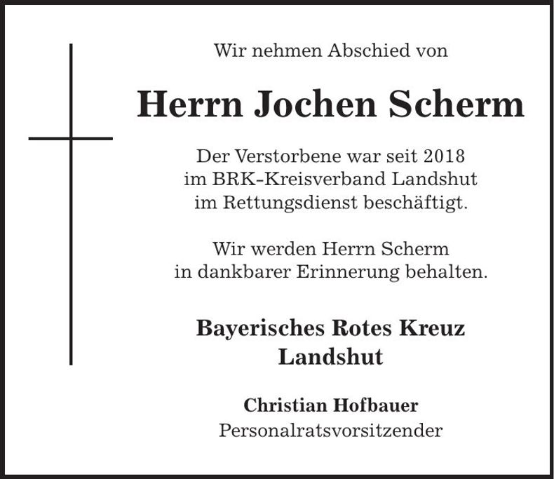 Traueranzeige Jochen Scherm